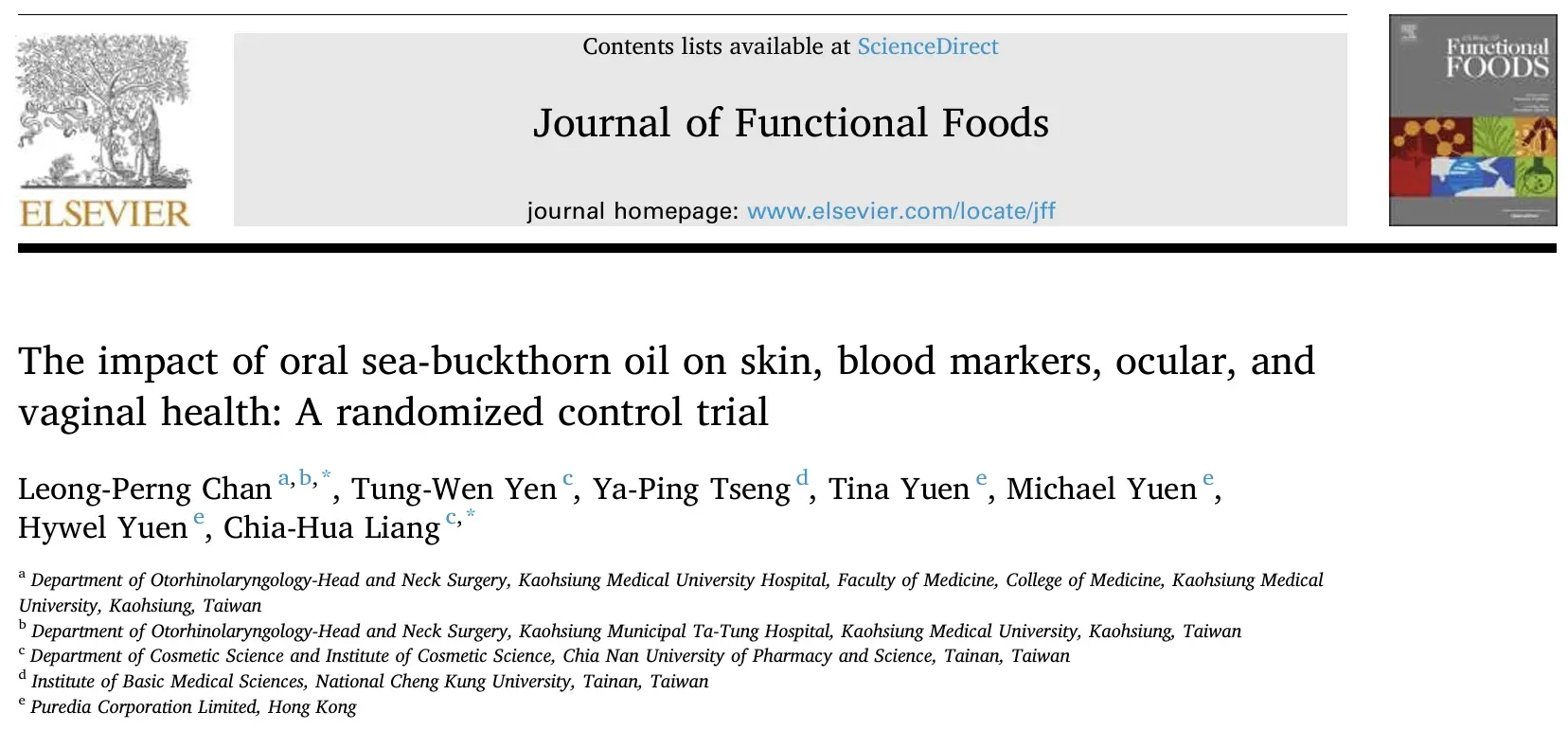 ส่วนหัวบทความ Chan และคณะ 2024 ในวารสาร Journal of Functional Foods