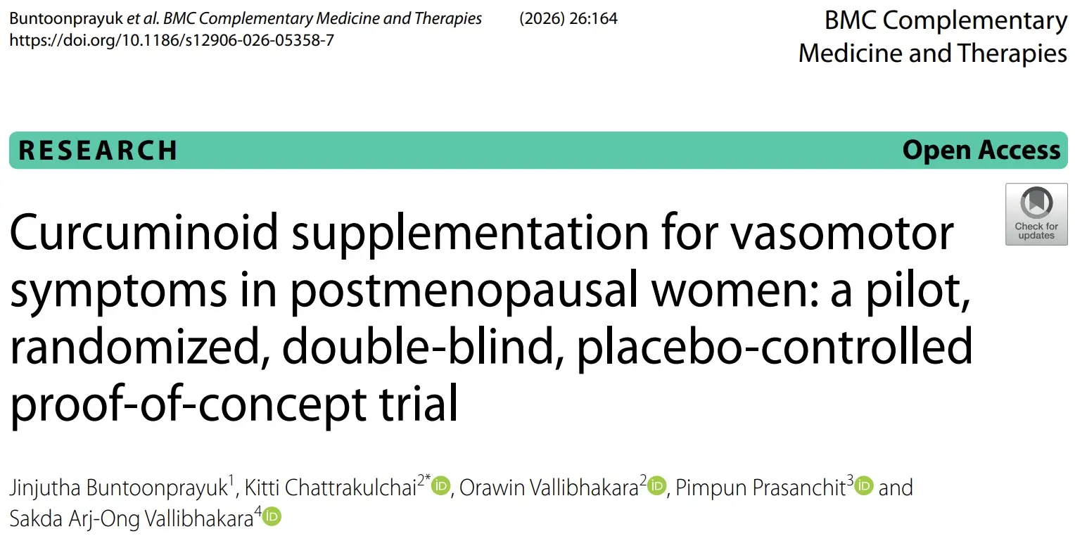 ส่วนหัวบทความวิจัย Curcuminoid supplementation for vasomotor symptoms in postmenopausal women